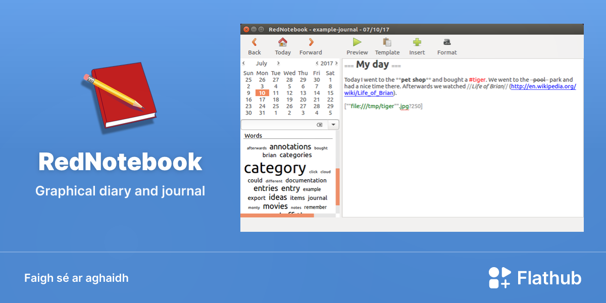 Suiteáil RedNotebook ar Linux | Flathub