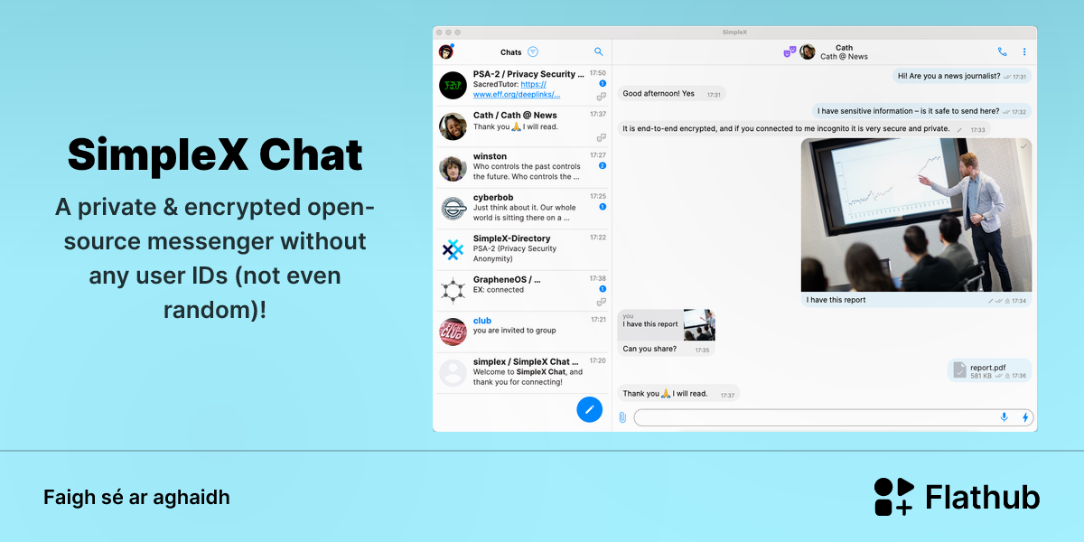 Suiteáil SimpleX Chat ar Linux | Flathub