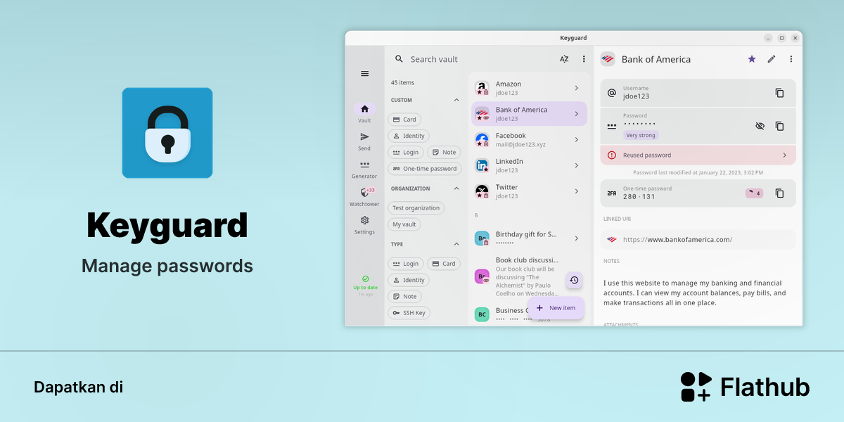 Memasang Keyguard di Linux | Flathub