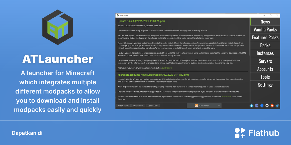 Memasang ATLauncher di Linux | Flathub