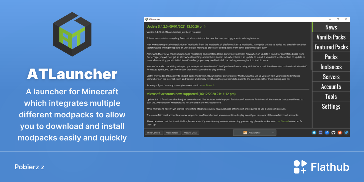 Zainstaluj ATLauncher na Linuksie | Flathub