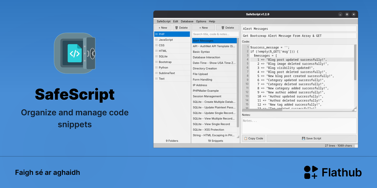 Suiteáil SafeScript ar Linux | Flathub