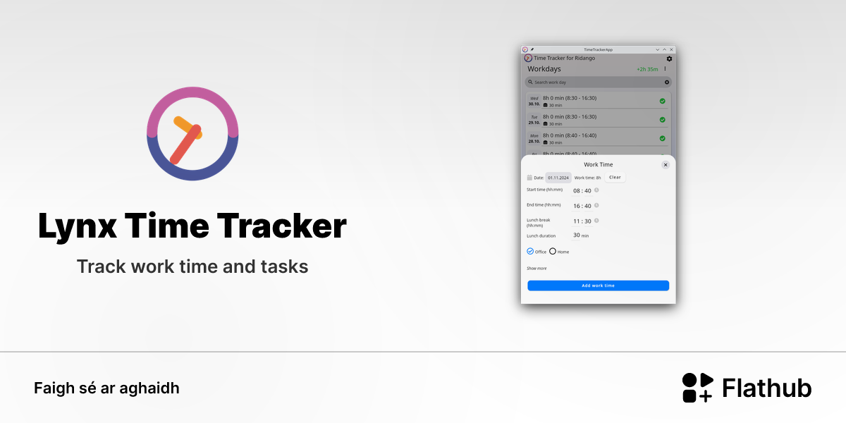 Suiteáil Lynx Time Tracker ar Linux | Flathub