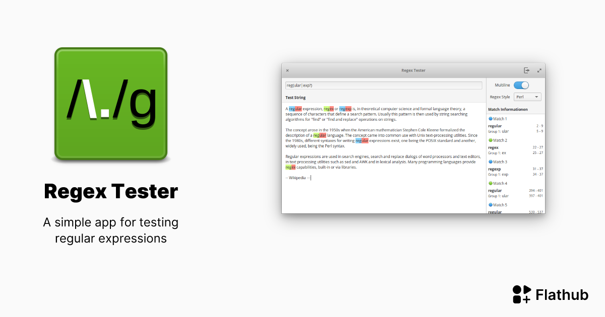 Instalar Regex Tester en Linux Flathub