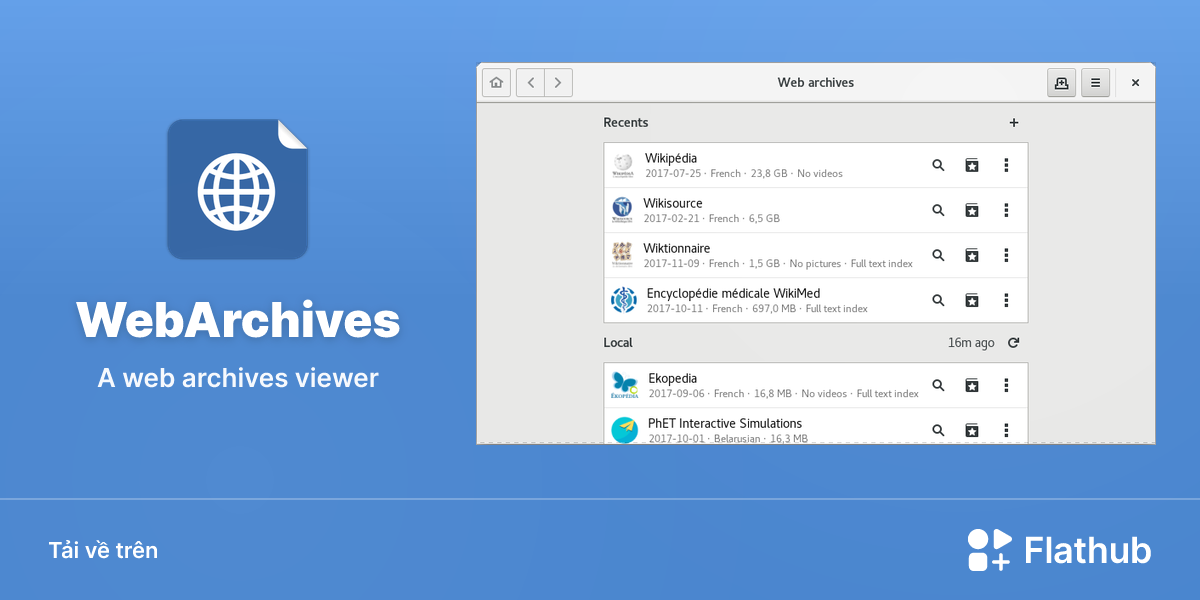 Cài đặt WebArchives trên Linux | Flathub