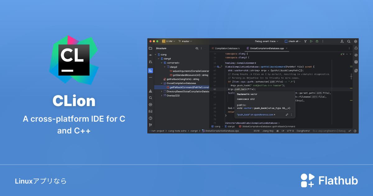 CLionをLinuxにインストール | Flathub