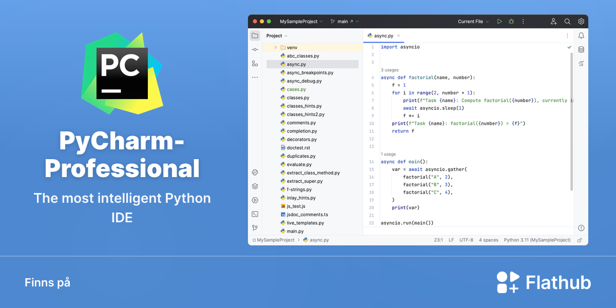 Installera PyCharm-Professional på Linux | Flathub