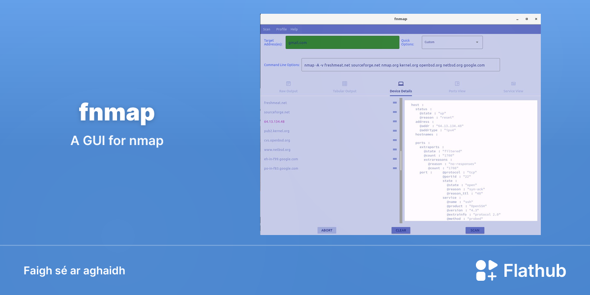 Suiteáil Flutter nmap GUI ar Linux | Flathub