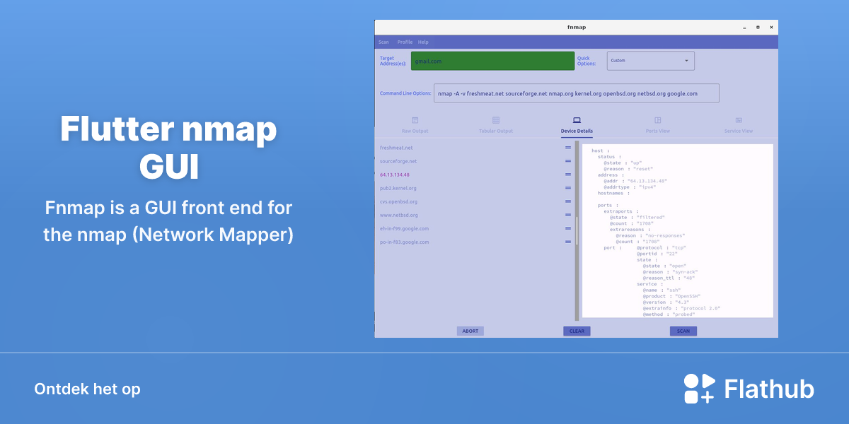 Installeer Flutter nmap GUI op Linux | Flathub