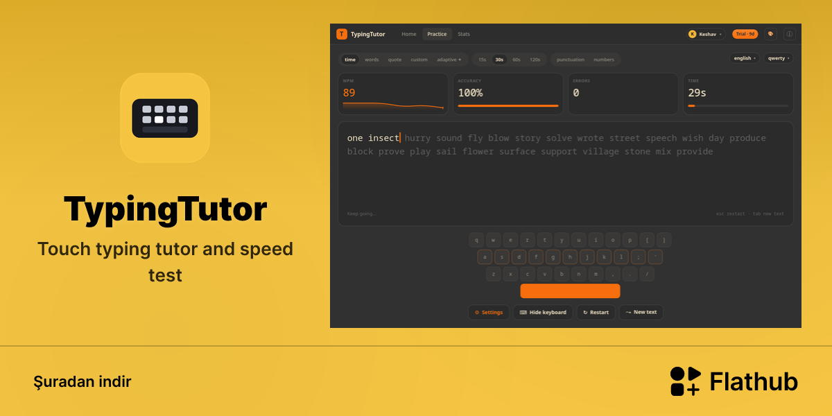 TypingTutor uygulamasını Linux'ta kur | Flathub
