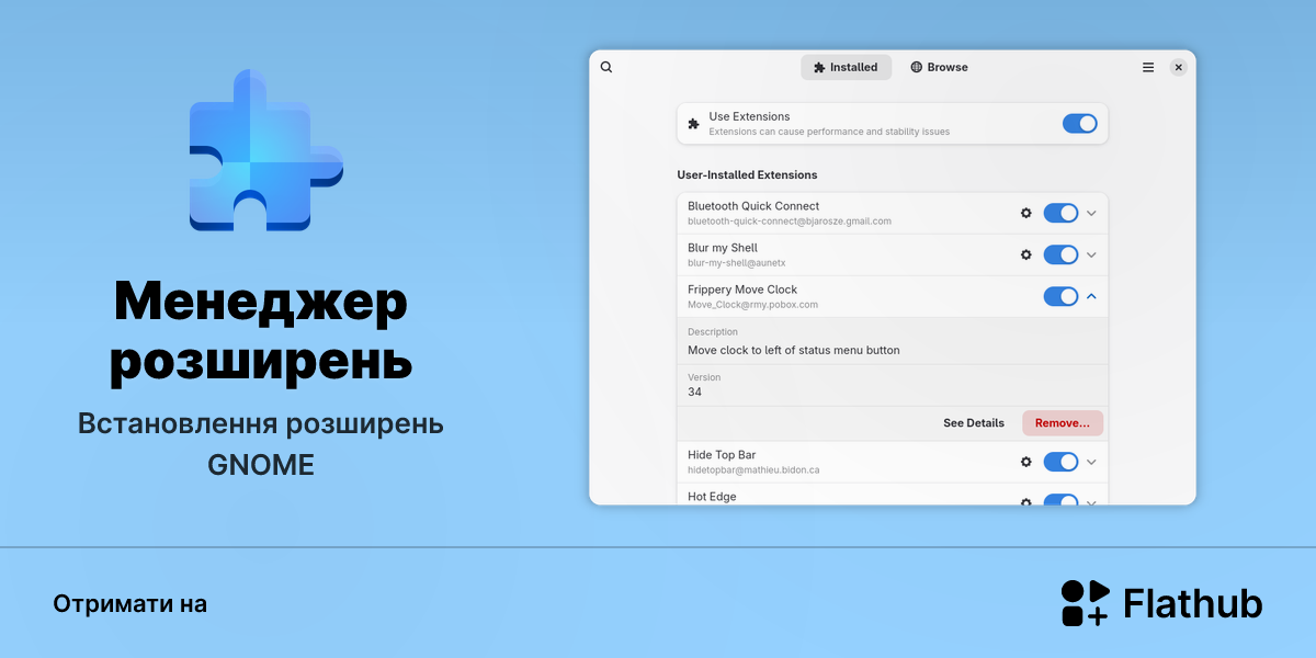 Установити Менеджер розширень на Linux | Flathub