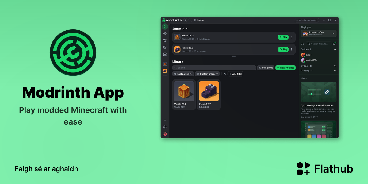 Suiteáil Modrinth App ar Linux | Flathub