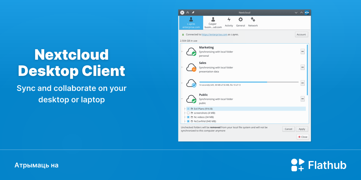 Усталяваць Nextcloud Desktop Client на Linux | Flathub