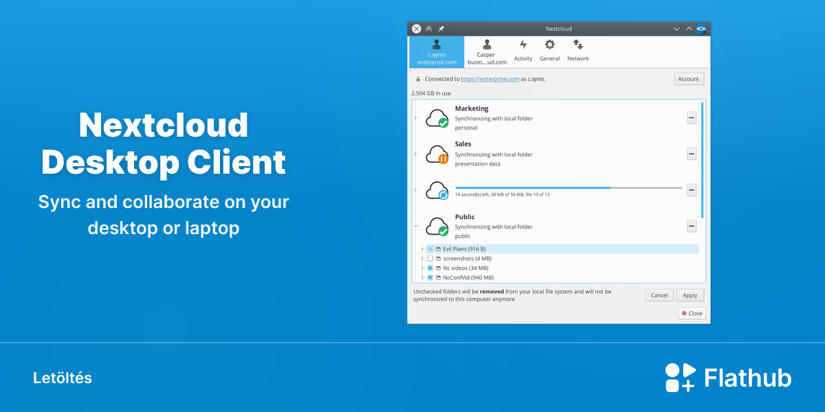 Nextcloud Desktop Client telepítése Linuxra | Flathub