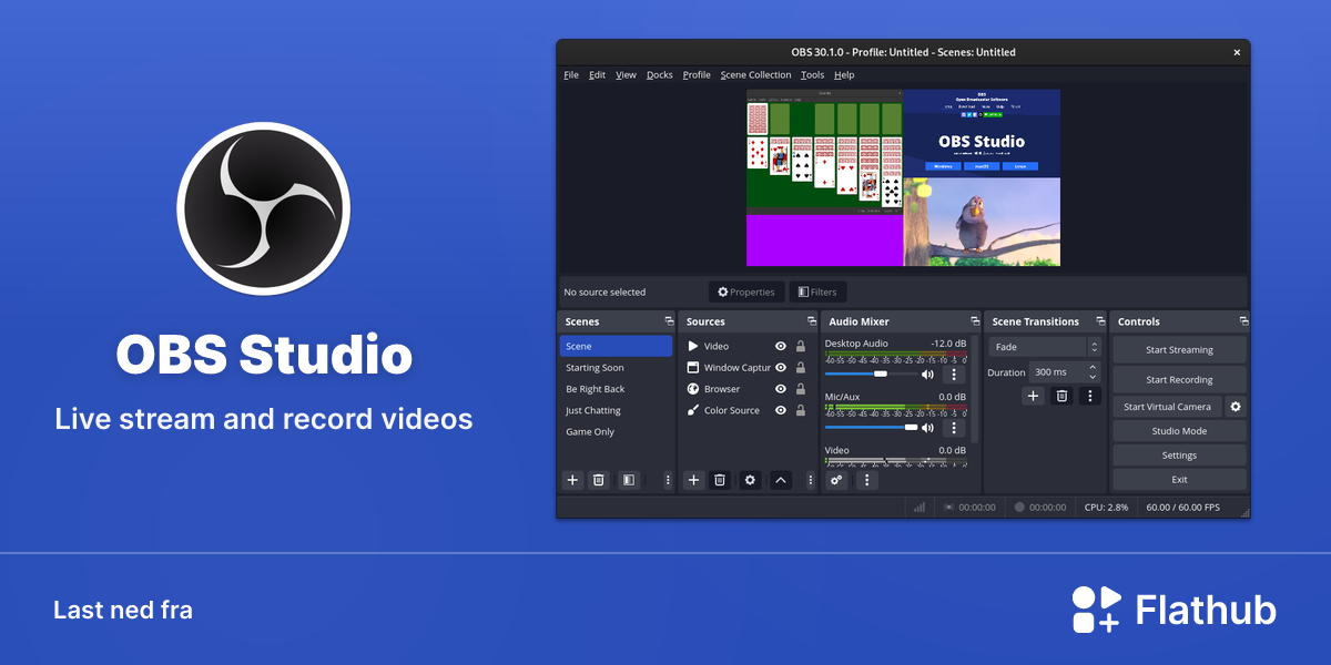 Installer OBS Studio på Linux | Flathub