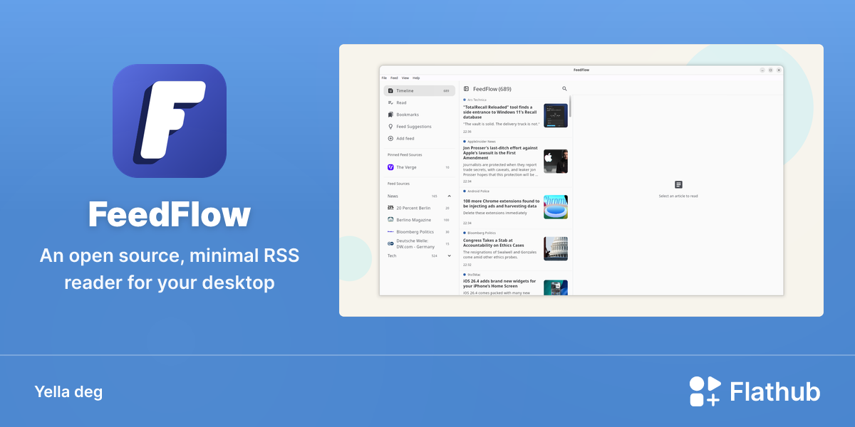 Asebded n FeedFlow ɣef Linux | Flathub