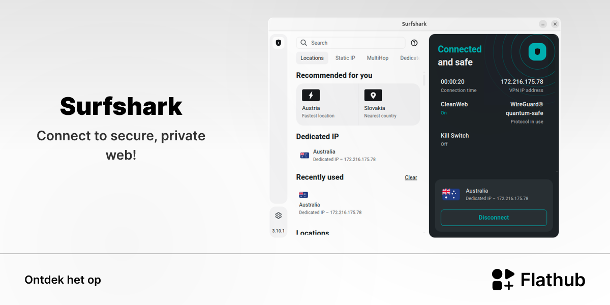 Installeer Surfshark op Linux | Flathub