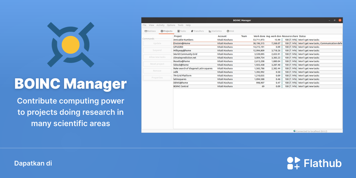 Memasang BOINC Manager di Linux | Flathub
