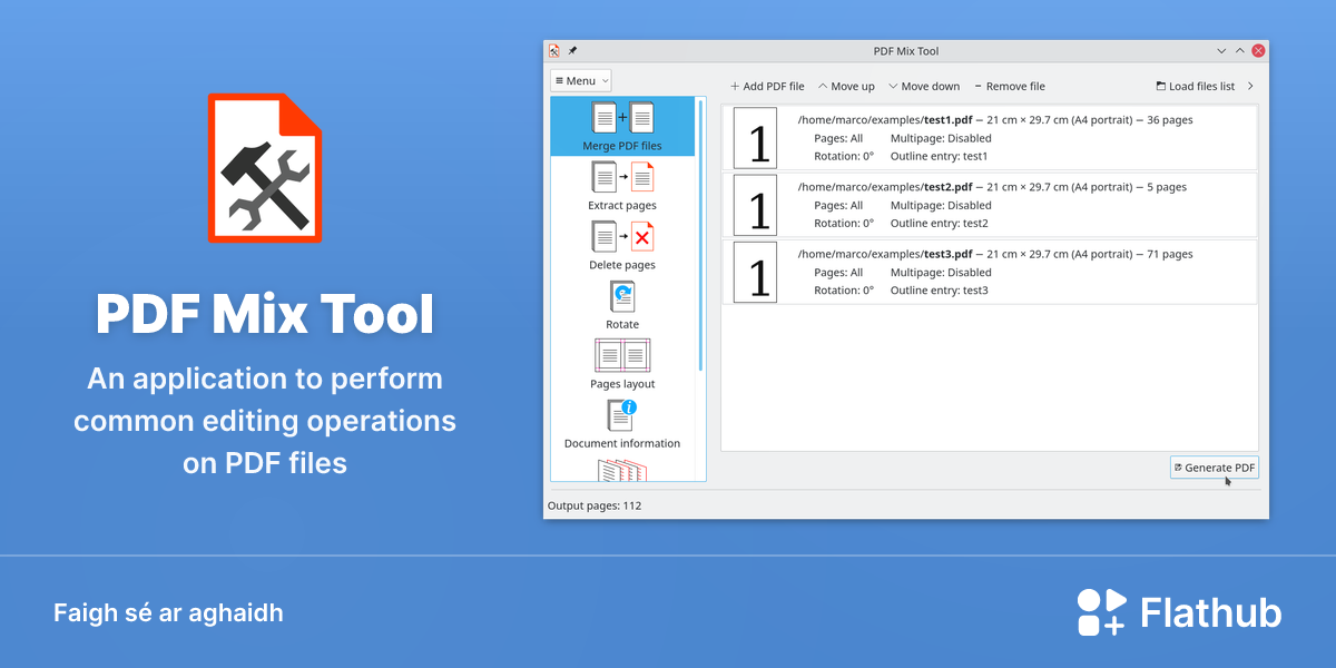 Suiteáil PDF Mix Tool ar Linux | Flathub