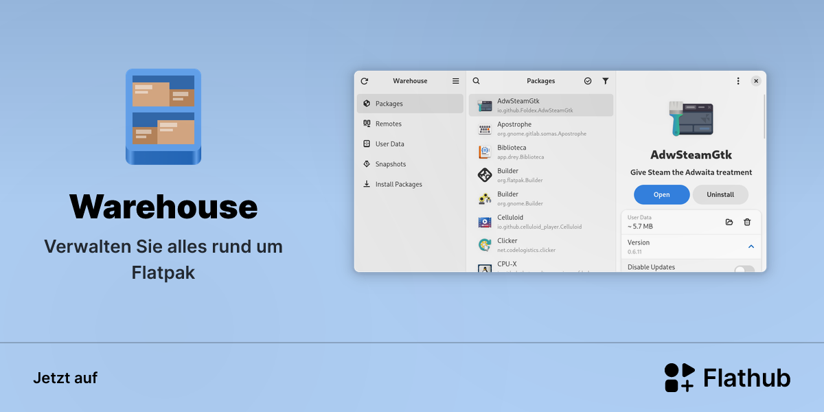 Warehouse auf Linux installieren | Flathub