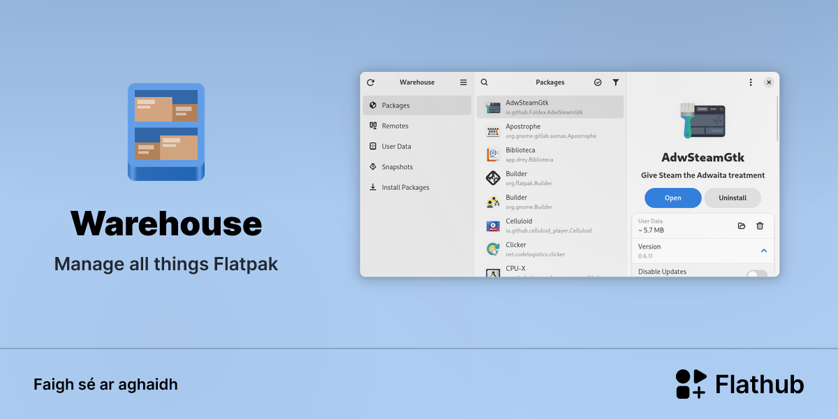 Suiteáil Warehouse ar Linux | Flathub