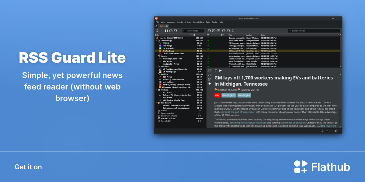 Install RSS Guard Lite on Linux | Flathub