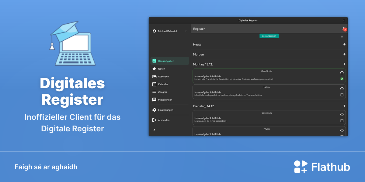Suiteáil Digitales Register ar Linux | Flathub
