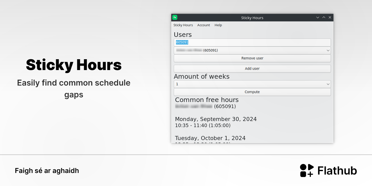 Suiteáil Sticky Hours ar Linux | Flathub