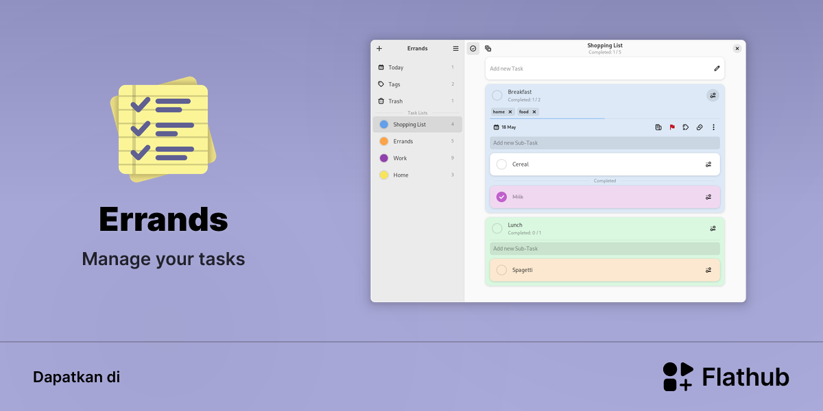 Memasang Errands di Linux | Flathub