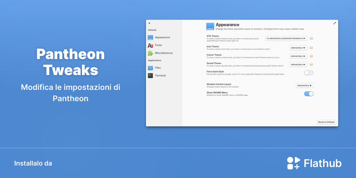 Installa Pantheon Tweaks su Linux | Flathub