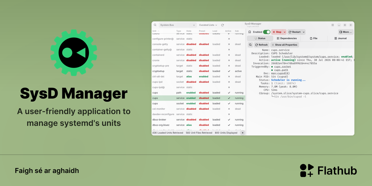 Suiteáil SysD Manager ar Linux | Flathub