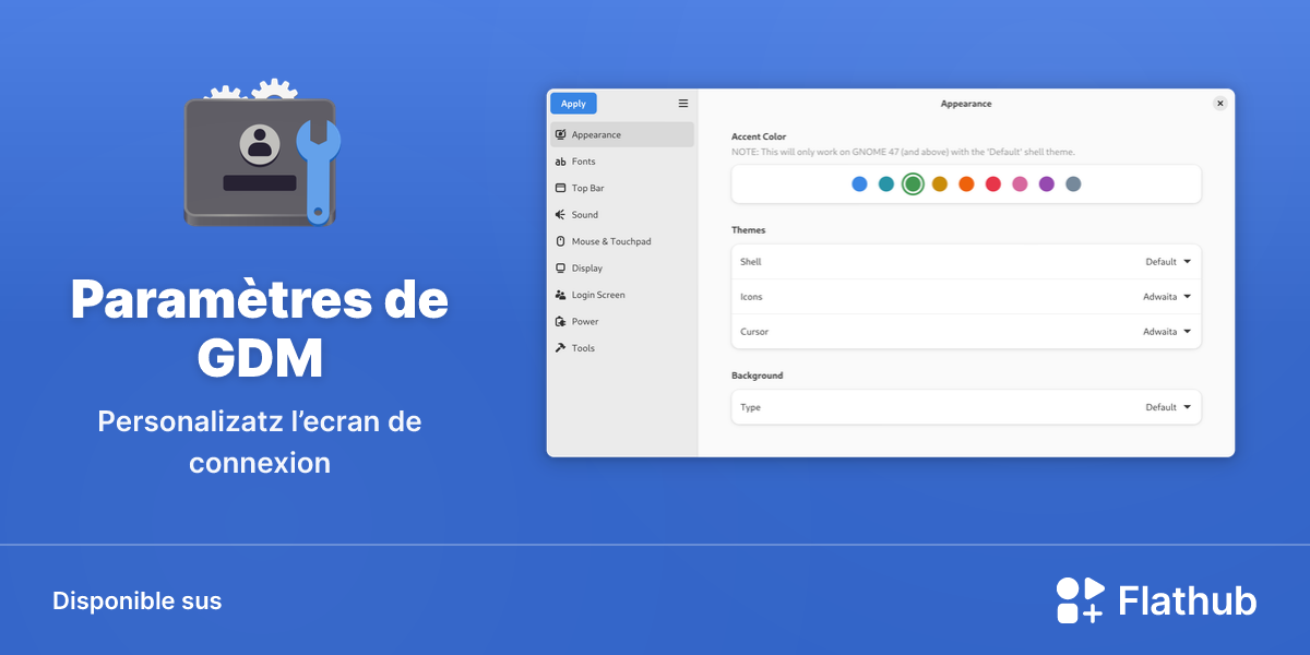 Installar Paramètres de GDM sus Linux | Flathub