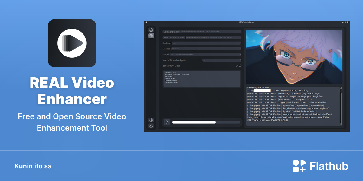I-install ang REAL Video Enhancer sa Linux | Flathub