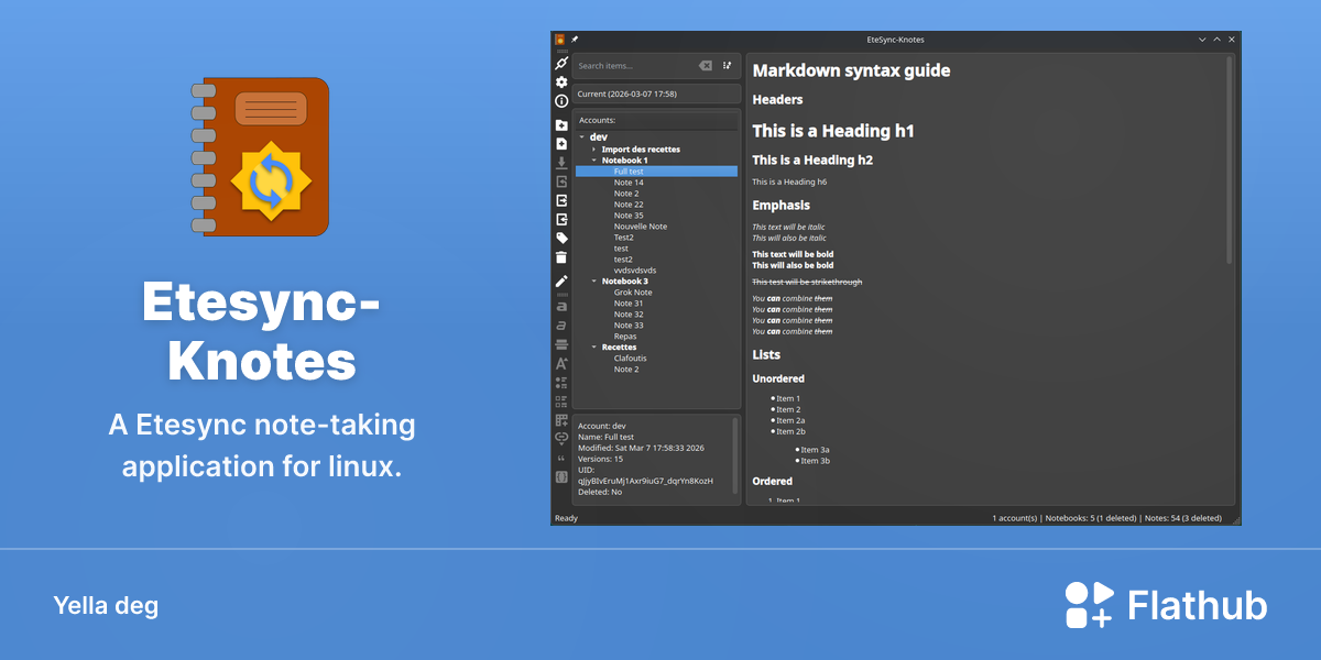 Asebded n Etesync-Knotes ɣef Linux | Flathub