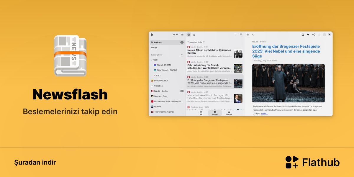 Newsflash uygulamasını Linux'ta kur | Flathub