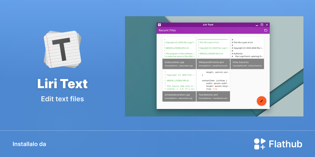 Installa Liri Text su Linux | Flathub
