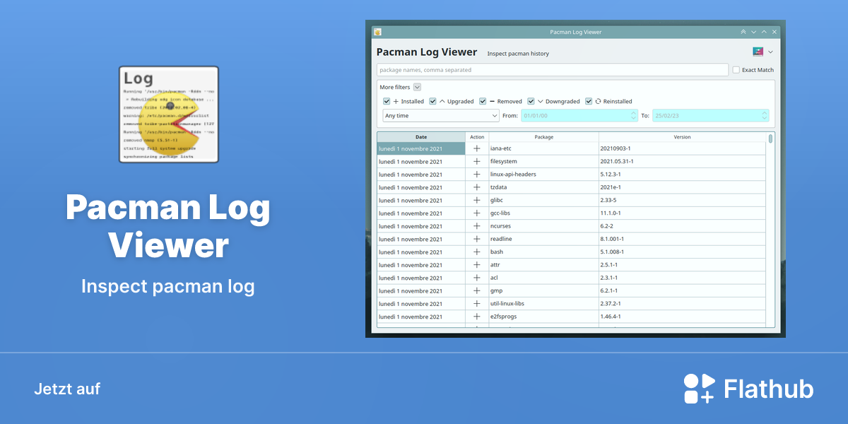 Pacman Log Viewer unter Linux installieren | Flathub