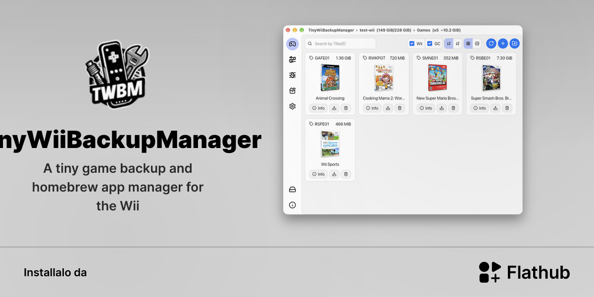 Installa TinyWiiBackupManager su Linux | Flathub