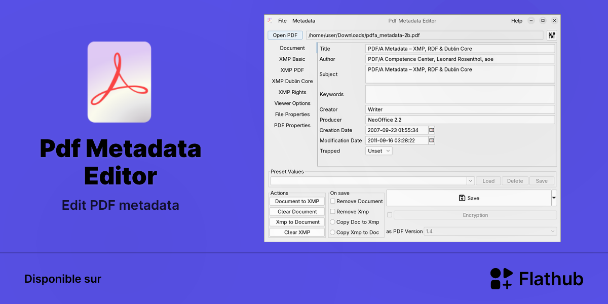 Installer Pdf Metadata Editor sur Linux | Flathub