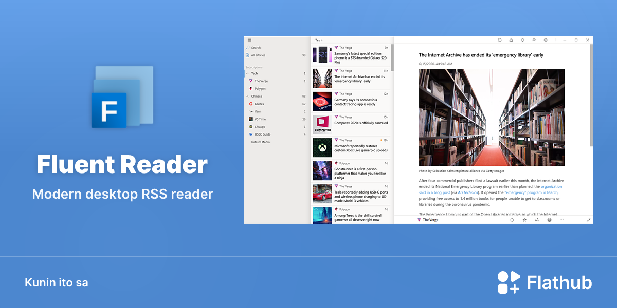I-install ang Fluent Reader sa Linux | Flathub