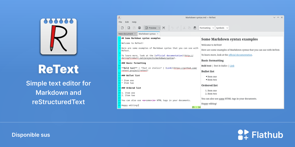 Installar ReText sus Linux | Flathub