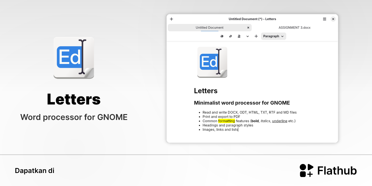 Memasang Letters di Linux | Flathub