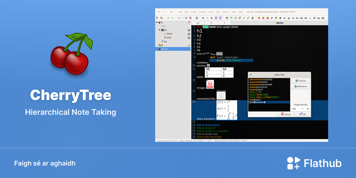 Suiteáil CherryTree ar Linux | Flathub