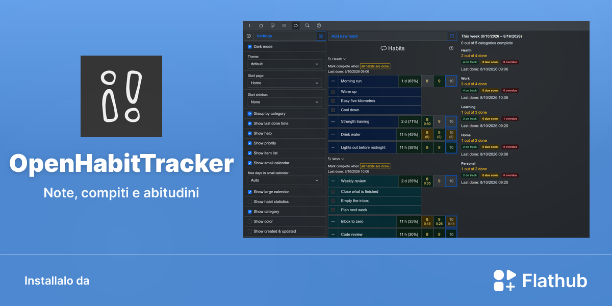 Installa OpenHabitTracker su Linux | Flathub