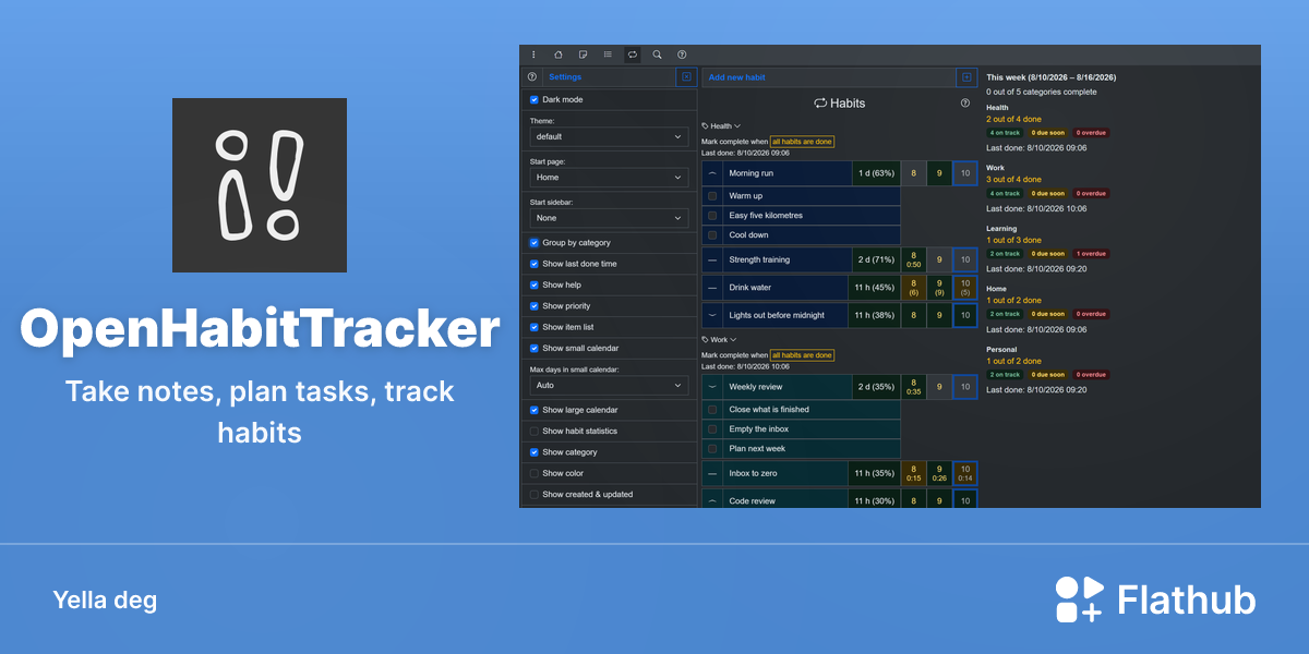 Asebded n OpenHabitTracker ɣef Linux | Flathub