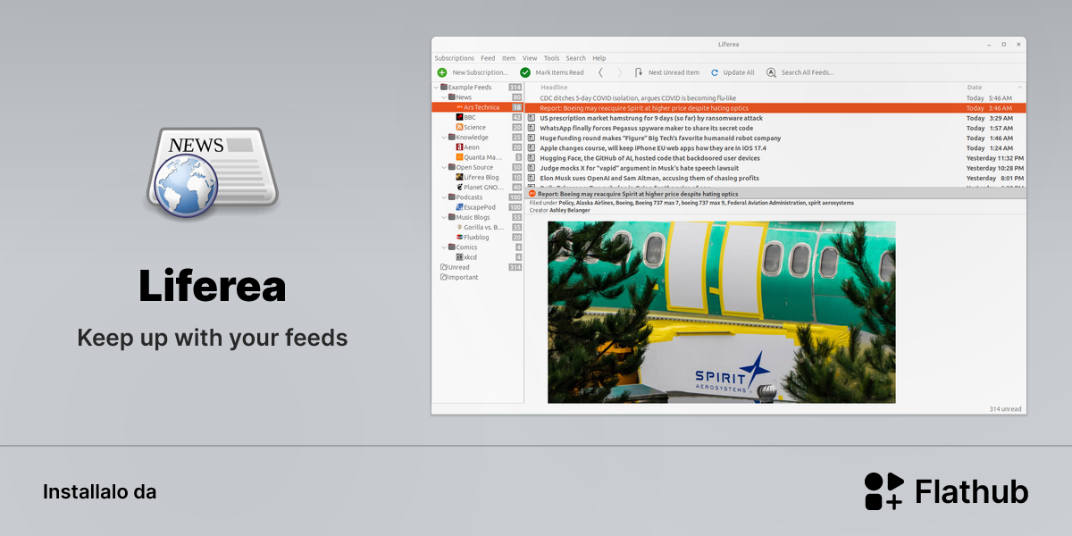 Installa Liferea su Linux | Flathub