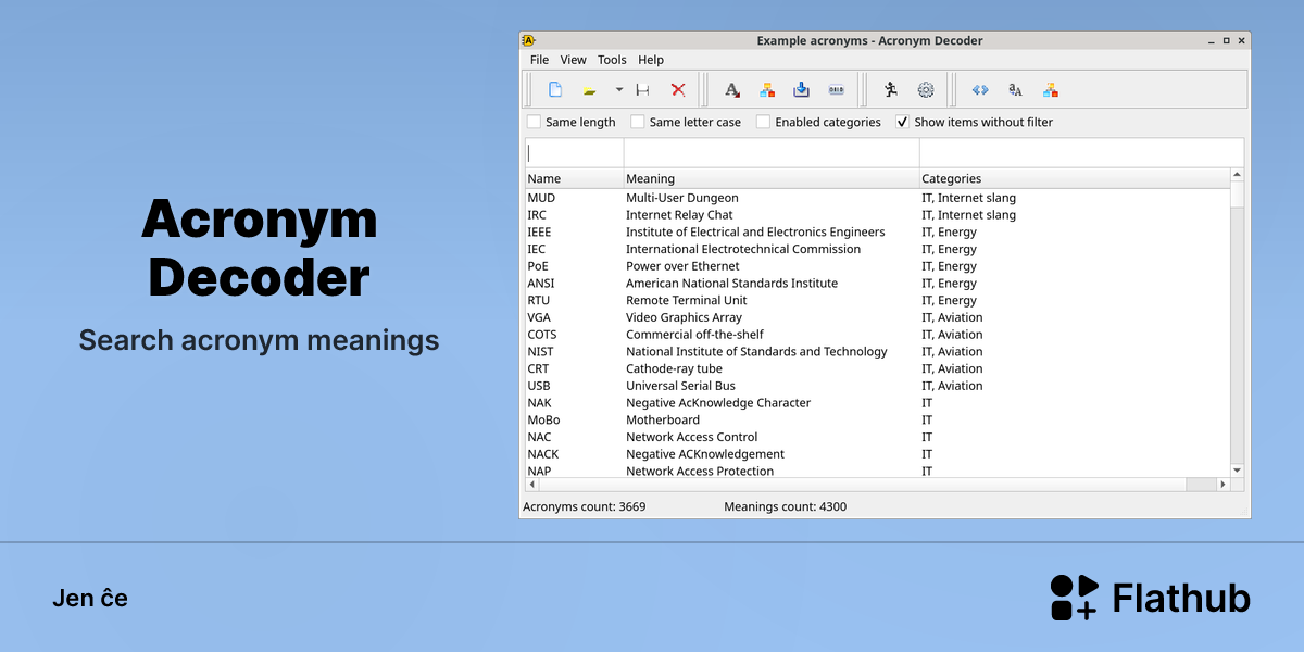 Instali Acronym Decoder sur Linux | Flathub