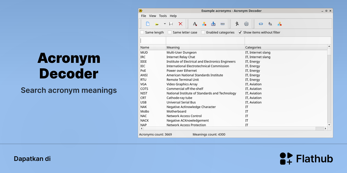Memasang Acronym Decoder di Linux | Flathub