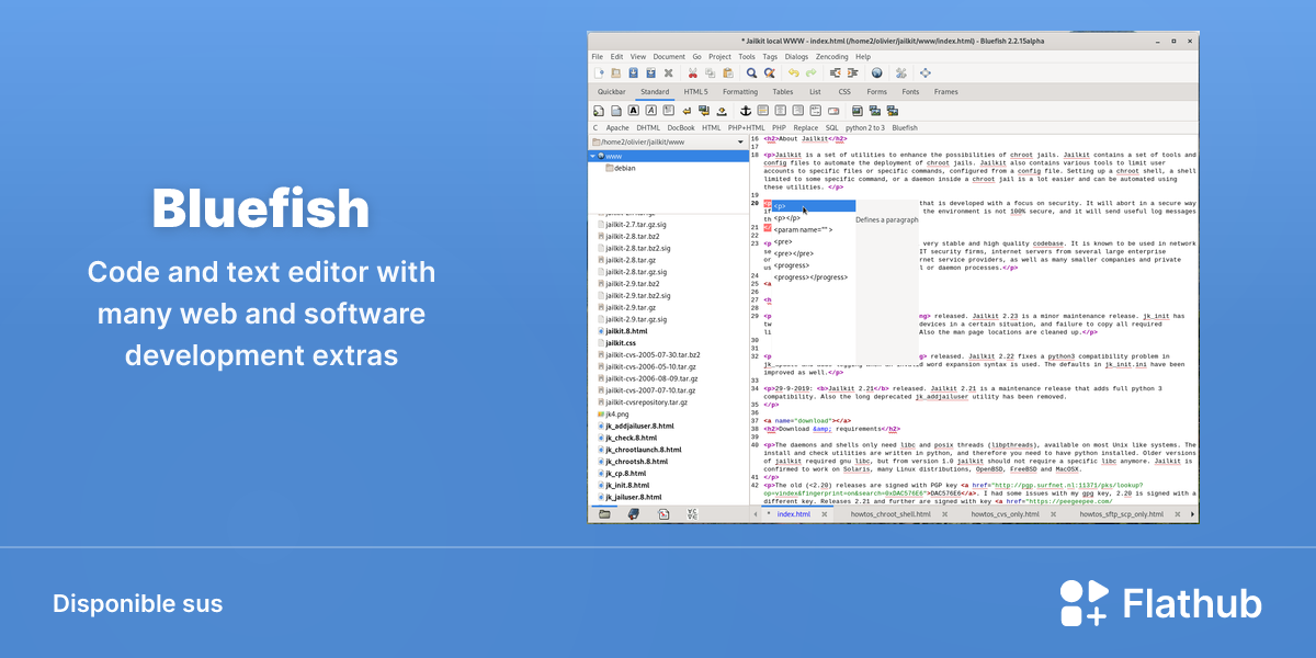 Installar Bluefish sus Linux | Flathub