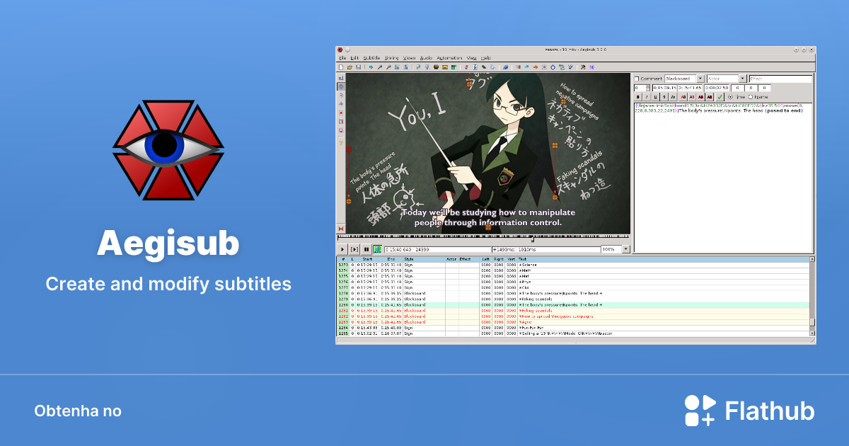 Instalar Aegisub no Linux | Flathub